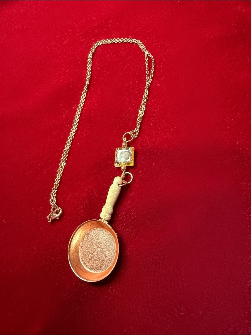 Rose Gold-Tone Novelty Frying Pan Pendant Necklace - Women Jewelry - Picture 2 of 4